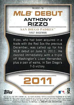 2016 Topps - MLB Debut Gold (Series 2) #MLBD2-16 Anthony Rizzo Back