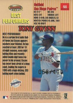 1999 Bowman's Best - Refractors #98 Tony Gwynn Back
