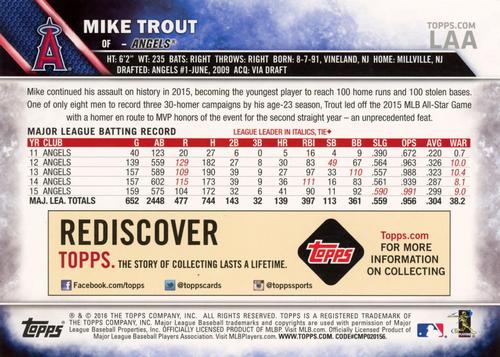 2016 Topps - Baseball Stadium Giveaways #LAA Mike Trout Back