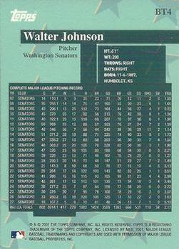 2001 Topps - Before There Was Topps #BT4 Walter Johnson Back
