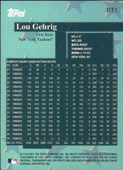 2001 Topps - Before There Was Topps #BT1 Lou Gehrig Back