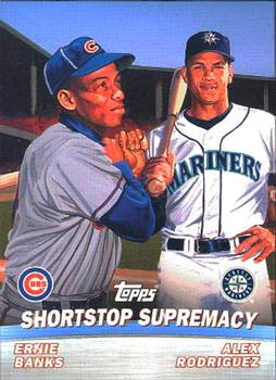 2001 Topps - Combos #TC6 Shortstop Supremacy (Ernie Banks / Alex Rodriguez) Front