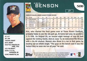 2001 Topps - For Topps Employees #506 Kris Benson  Back