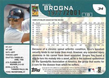 2001 Topps - Gold #34 Rico Brogna Back
