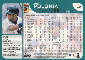 2001 Topps - Gold #42 Luis Polonia Back