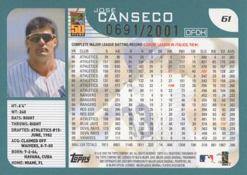 2001 Topps - Gold #61 Jose Canseco Back