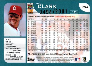 2001 Topps - Gold #104 Will Clark Back