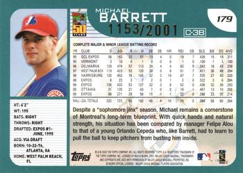 2001 Topps - Gold #179 Michael Barrett Back