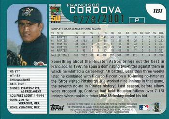 2001 Topps - Gold #181 Francisco Cordova Back