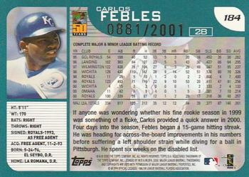 2001 Topps - Gold #184 Carlos Febles Back