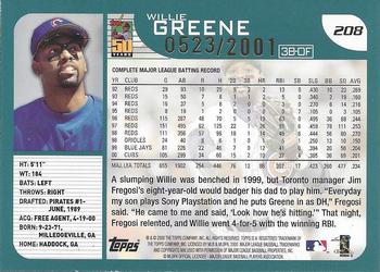 2001 Topps - Gold #208 Willie Greene Back