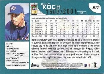 2001 Topps - Gold #217 Billy Koch Back