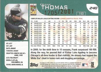 2001 Topps - Gold #240 Frank Thomas Back