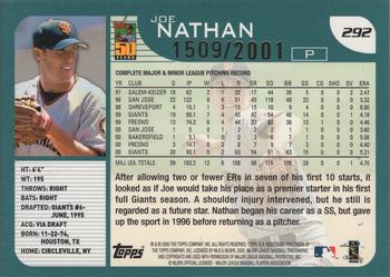 2001 Topps - Gold #292 Joe Nathan Back