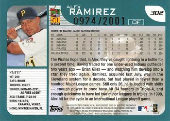 2001 Topps - Gold #302 Alex Ramirez Back