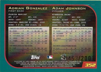 2001 Topps - Gold #352 Adrian Gonzalez / Adam Johnson Back
