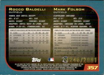 2001 Topps - Gold #357 Rocco Baldelli / Mark Folsom Back