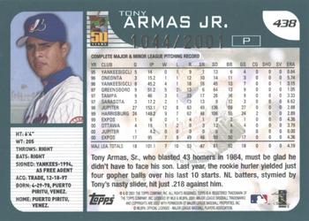 2001 Topps - Gold #438 Tony Armas Jr. Back