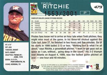 2001 Topps - Gold #479 Todd Ritchie Back