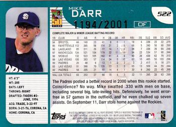 2001 Topps - Gold #522 Mike Darr Back
