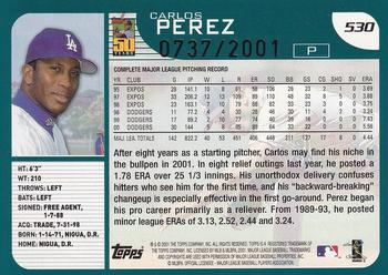 2001 Topps - Gold #530 Carlos Perez Back