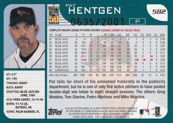 2001 Topps - Gold #582 Pat Hentgen Back