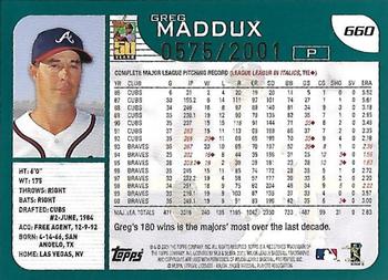 2001 Topps - Gold #660 Greg Maddux Back