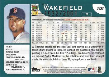 2001 Topps - Gold #701 Tim Wakefield Back