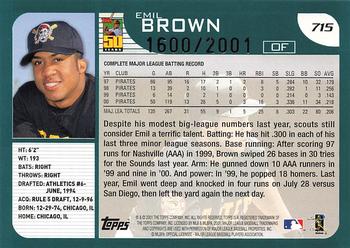 2001 Topps - Gold #715 Emil Brown Back