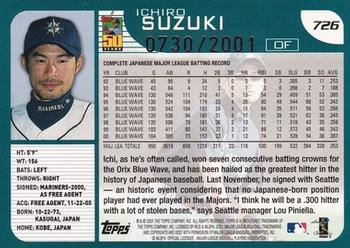 2001 Topps - Gold #726 Ichiro Suzuki Back