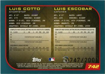 2001 Topps - Gold #742 Luis Cotto / Luis Escobar Back