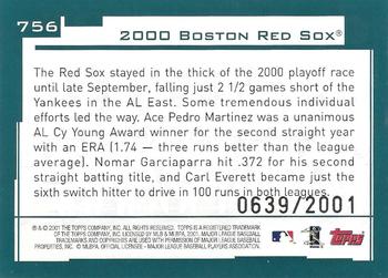 2001 Topps - Gold #756 Boston Red Sox Back