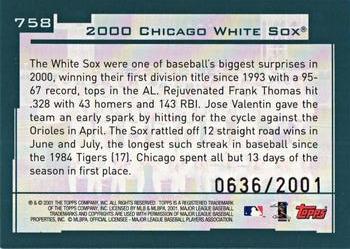 2001 Topps - Gold #758 Chicago White Sox Back