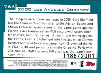 2001 Topps - Gold #766 Los Angeles Dodgers Back