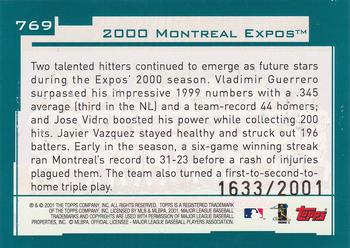 2001 Topps - Gold #769 Montreal Expos Back
