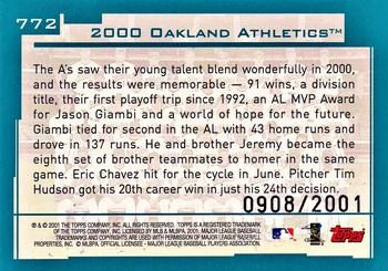 2001 Topps - Gold #772 Oakland Athletics Back