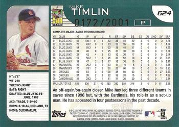 2001 Topps - Gold #624 Mike Timlin Back