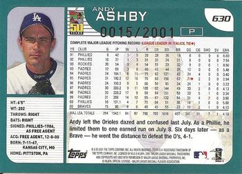 2001 Topps - Gold #630 Andy Ashby Back