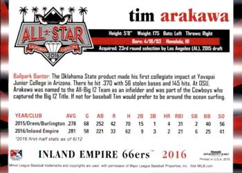 2016 Grandstand California/Carolina League All-Stars #NNO Tim Arakawa Back
