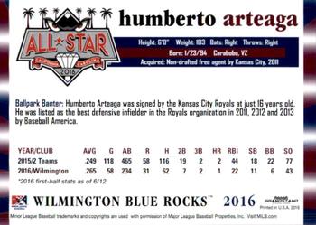 2016 Grandstand California/Carolina League All-Stars #NNO Humberto Arteaga Back