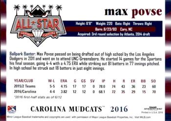 2016 Grandstand California/Carolina League All-Stars #NNO Max Povse Back