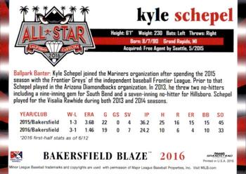 2016 Grandstand California/Carolina League All-Stars #NNO Kyle Schepel Back