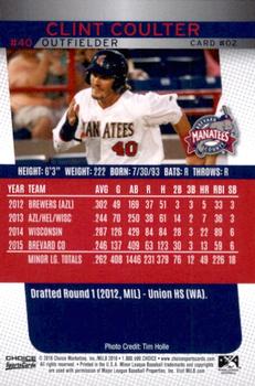 2016 Choice Brevard County Manatees #02 Clint Coulter Back