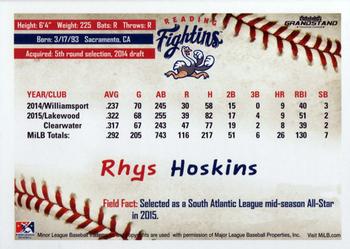 2016 Grandstand Reading Fightin Phils #NNO Rhys Hoskins Back