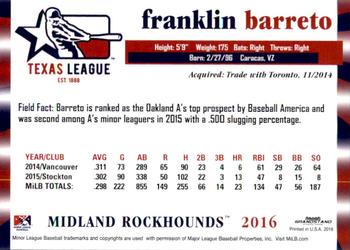 2016 Grandstand Texas League Top Prospects #NNO Franklin Barreto Back
