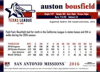 2016 Grandstand Texas League Top Prospects #NNO Auston Bousfield Back