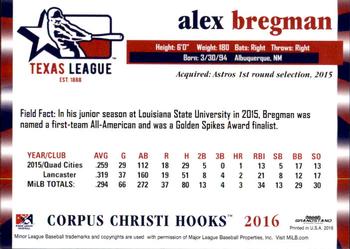 2016 Grandstand Texas League Top Prospects #NNO Alex Bregman Back