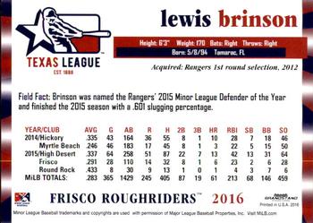 2016 Grandstand Texas League Top Prospects #NNO Lewis Brinson Back