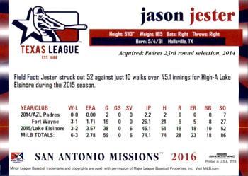 2016 Grandstand Texas League Top Prospects #NNO Jason Jester Back