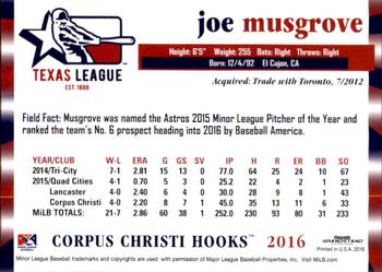 2016 Grandstand Texas League Top Prospects #NNO Joe Musgrove Back